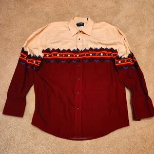 Vintage Wrangler Pearl Snap Men's Western Shirt - Aztec Design - Size XL